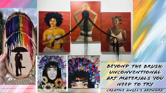 art materials, unconventional art, creativity, painting, mixed media, texture, coffee grounds, salt, crayons, magazine clippings, sand, art projects.