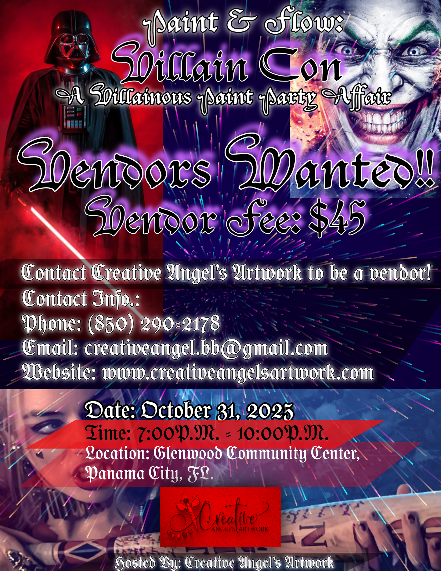 Vendor Booth – Paint & Flow: Villain Con (Halloween Paint Party – Panama City, FL)