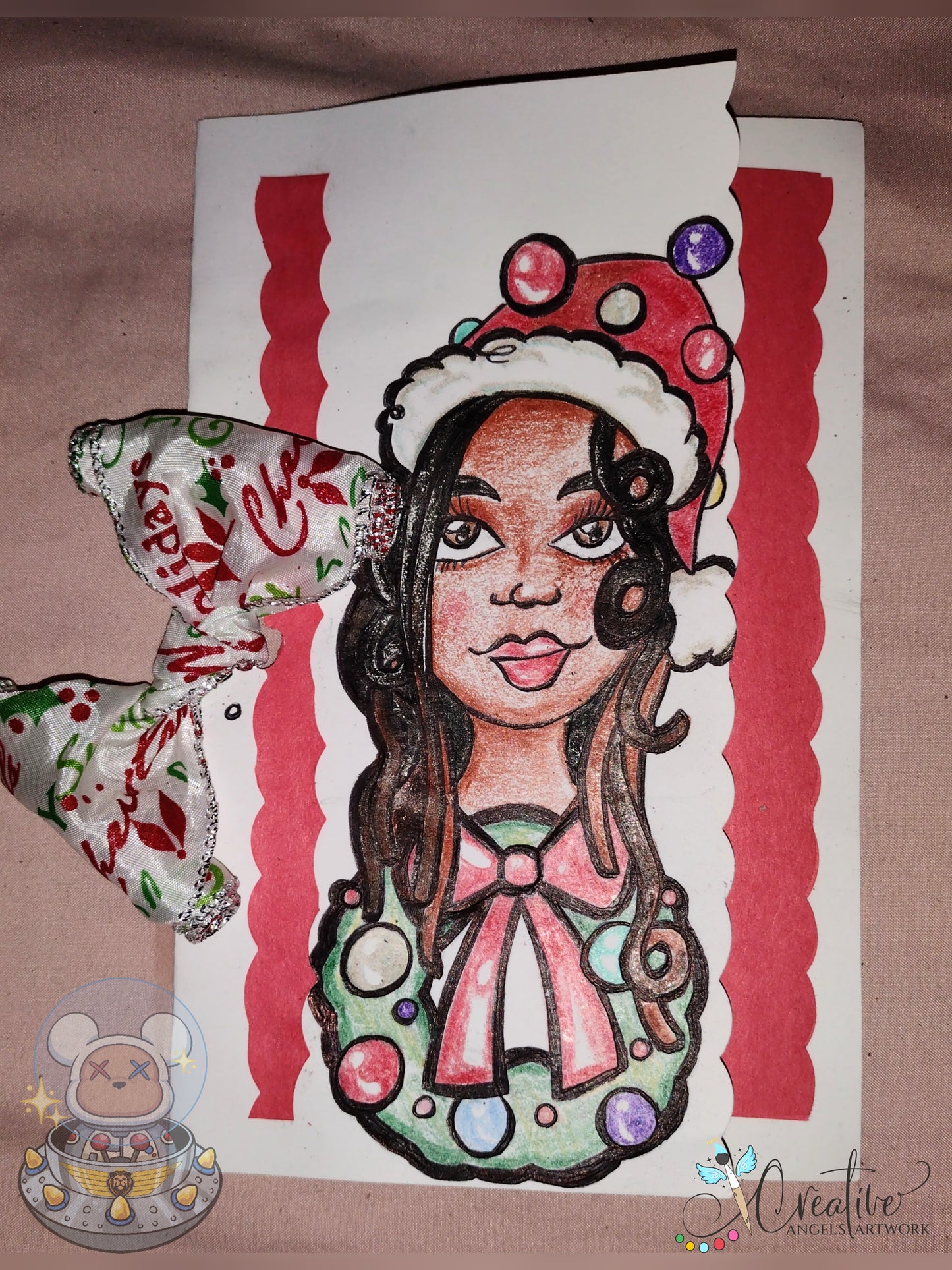 Christmas Card: Woman with Locs and a Wreath