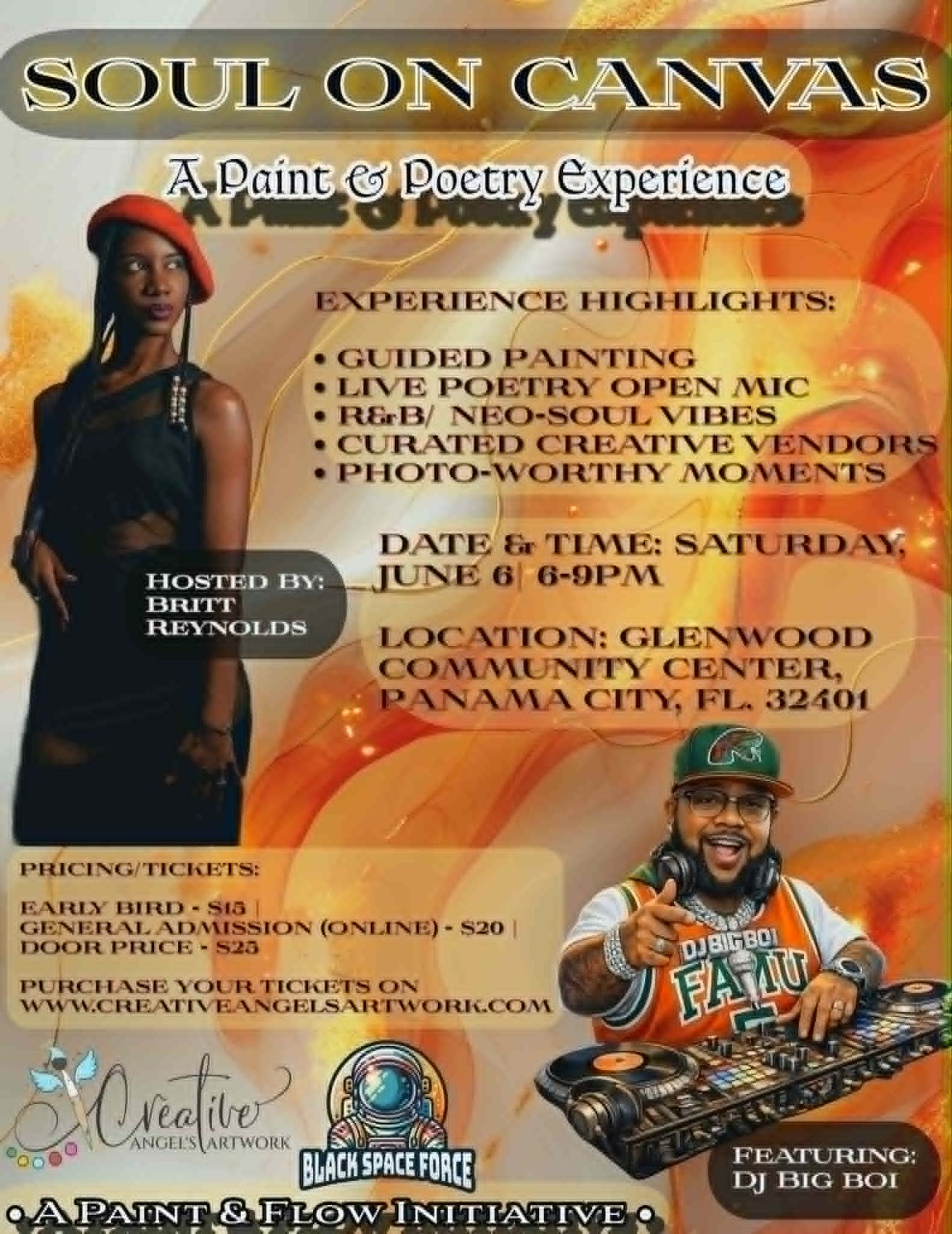 Soul on Canvas paint and poetry event Panama City FL live R&B creative experience